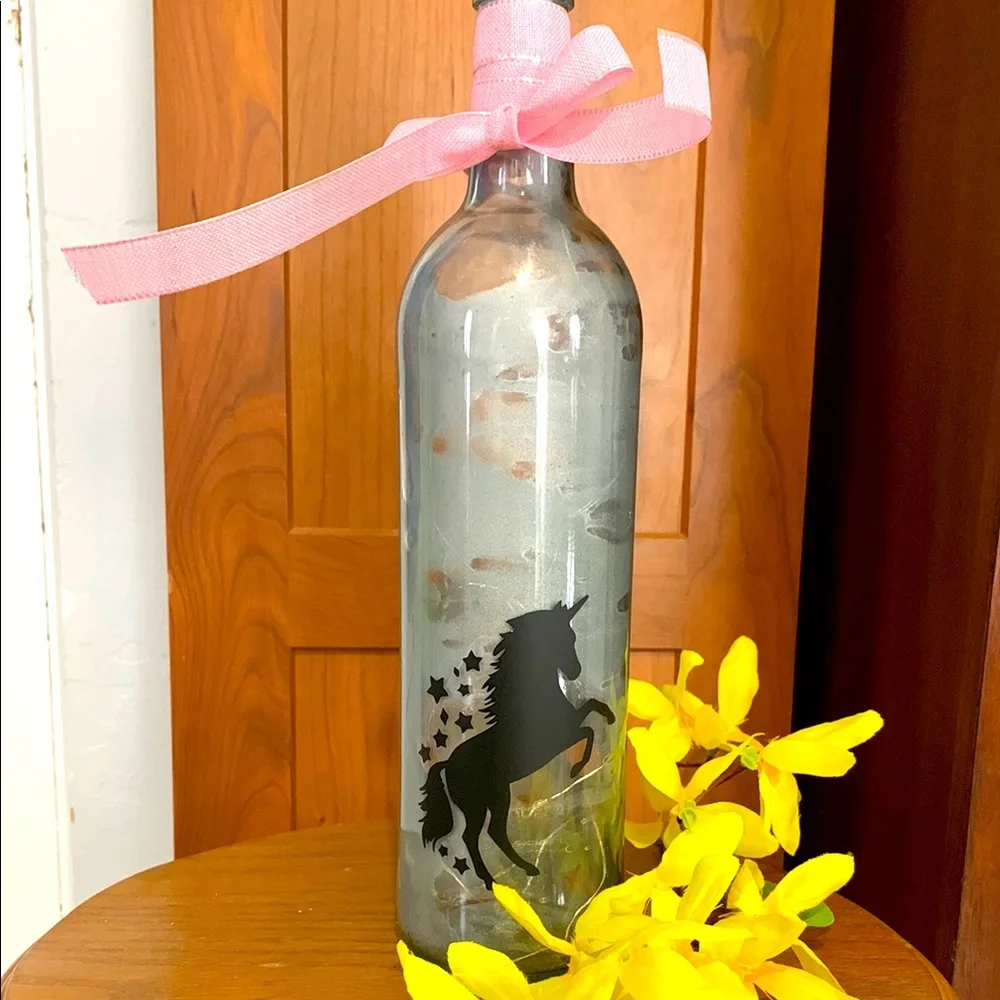 Hand Crafted, Upcycled Space Unicorn Wine Bottle Lantern